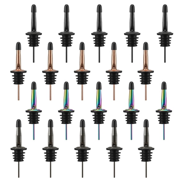 20 Pack Liquor Pour Spout With Dust Caps - Bottle Pourers for Alcohol, Olive Oil - Speed Pourers, Bar Bartender Accessories