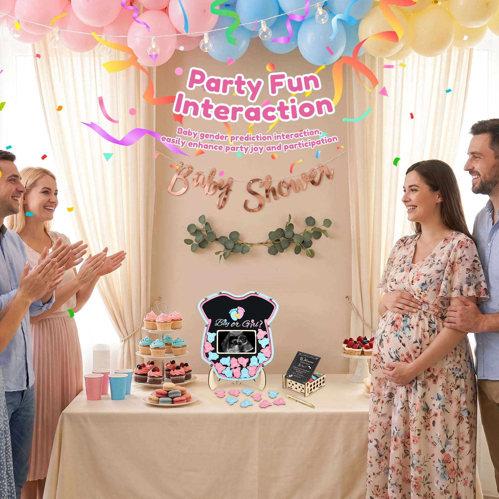 64 Pcs Gender Reveal Baby Shower Guest Book Alternatives Set Baby Shower Decorations with Photo Frame Sonogram Frame Keepsake 60 Wood Slices Guest Book for Expecting Parents and Celebrations