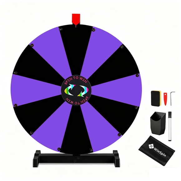 WinSpin 24" Display Prize Wheel Black & Purple DIY Tabletop 12 Slots Modular Custom Spinning Wheel for Pop Up Trade Show
