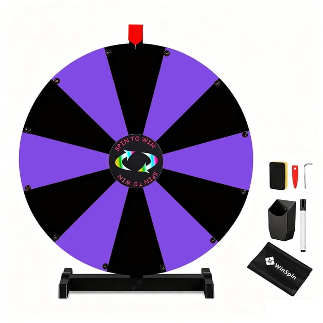 WinSpin Roue de Prix d'Affichage 24 Pouces Noir & Violet DIY de Table 12 Emplacements Modulaire Roue Tournante Personnalisée pour Salon Professionnel