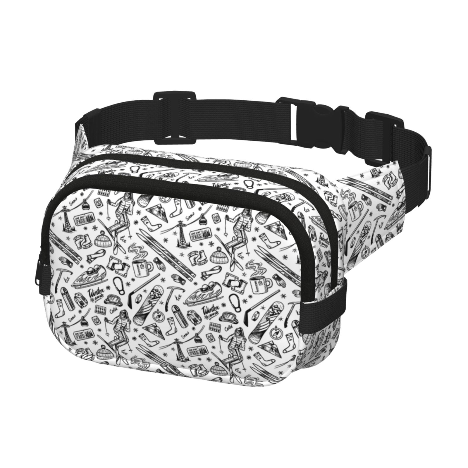 Picia winter Ski Element Print Square Double-Layer Waist Bag Mini Adjustable Waist Belt Bag Exercise Running Travel Hiking
