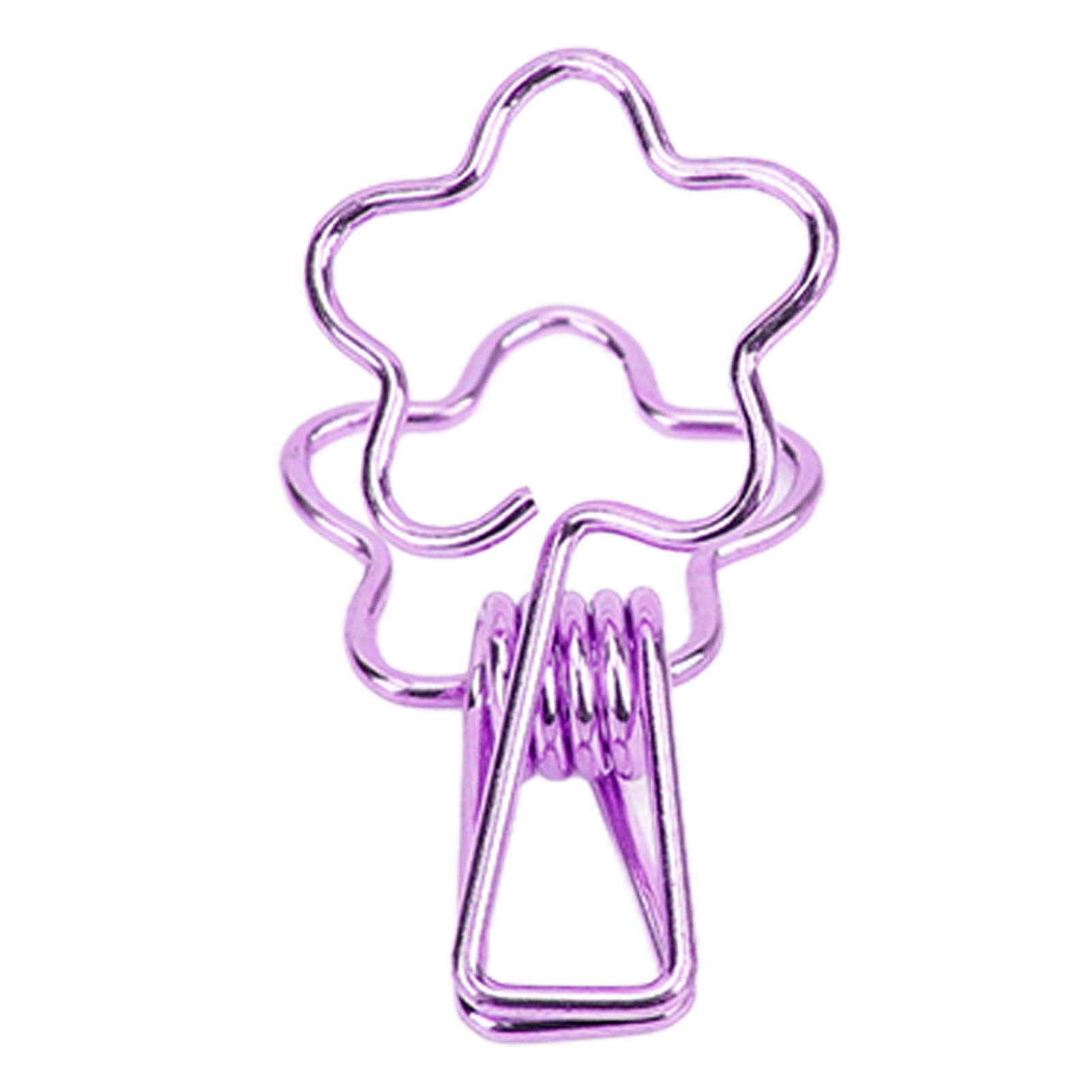 YAHHU 100pcs Cute Flower Shape Metal Binder Clips Hollowed Long Tail Paper Clamps for Office Document Ticket Journal Planner Organization Aesthetic Purple Desk Accessories