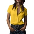 thumbnail image 2 of IUYRTFE Women's Short Sleeve Collared Button Down Shirt Relaxed Fit Stretch Casual Summer Blouse, 2 of 7