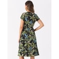 thumbnail image 4 of Vestido Midi Cruzado Y Acampanado Con Estampado Floral Tropical De Verano Para Mujer Negro verde XS, 4 of 6