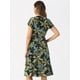 thumbnail image 4 of Vestido Midi Cruzado Y Acampanado Con Estampado Floral Tropical De Verano Para Mujer Negro verde XS, 4 of 6