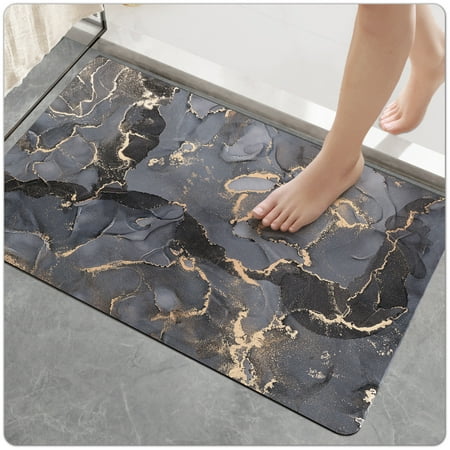 OEAKAY Bath Mat Rugs 17"x32", Super Absorbent Ultra Thin Low Profile Bathroom Floor Mat Non Slip Quick Dry Washable Carpet for Sink Shower Toilet,Dark Grey