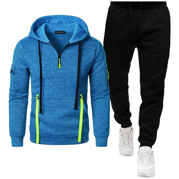 Admvng Casual Sets for Men Hoodie with Zipper and Multiple Pockets Sports Hooded Set, Size S-3XL