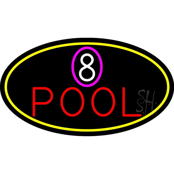 8 Pool Oval With Yellow Border LED Neon Sign 20 x 37 - inches, Clear Edge Cut Acrylic Backing, with Dimmer - Bright and Premium built indoor LED Neon Sign for Bar decor.
