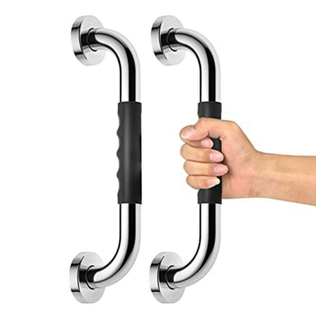 

Mouind Stainless Steel Silicone Handrail Bathroom Safety Handrail Bracket Bathroom Elderly and Children Safety Handle 2PCS Black