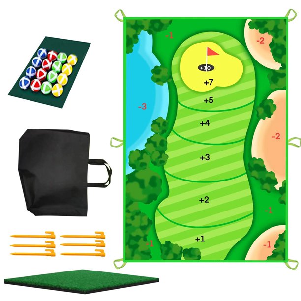 Golf Game Set with 16 Balls, Indoor Outdoor Golf Game Mat Stick Chip