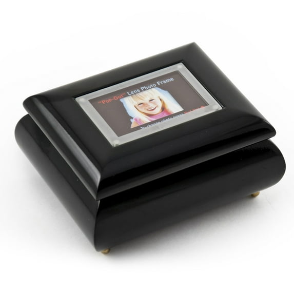 3" X 2" Wallet Size Black Lacquer Photo Frame Music Box With New Pop-Out Lens System - Can You Feel the Love Tonight (The Lion King)