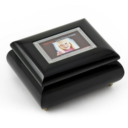 3" X 2" Wallet Size Black Lacquer Photo Frame Music Box With New Pop-Out Lens System - Under the Sea (The Little Mermaid) - SWISS