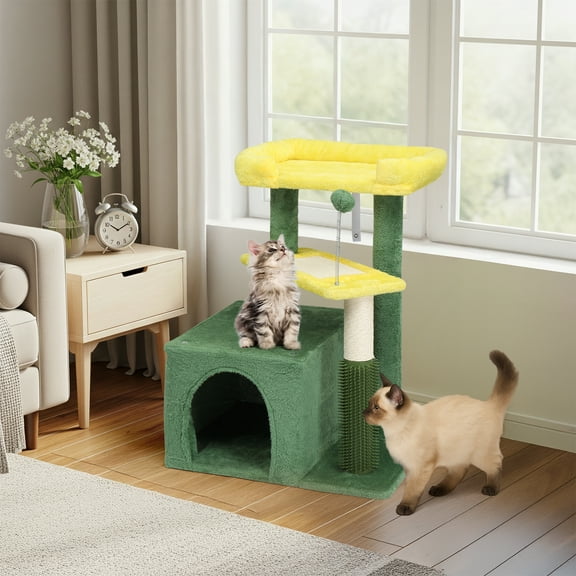 UBesGoo Multi-Level Cat Tree, 27.5in Tower with Condo, Perch & Integrated Scratching Posts