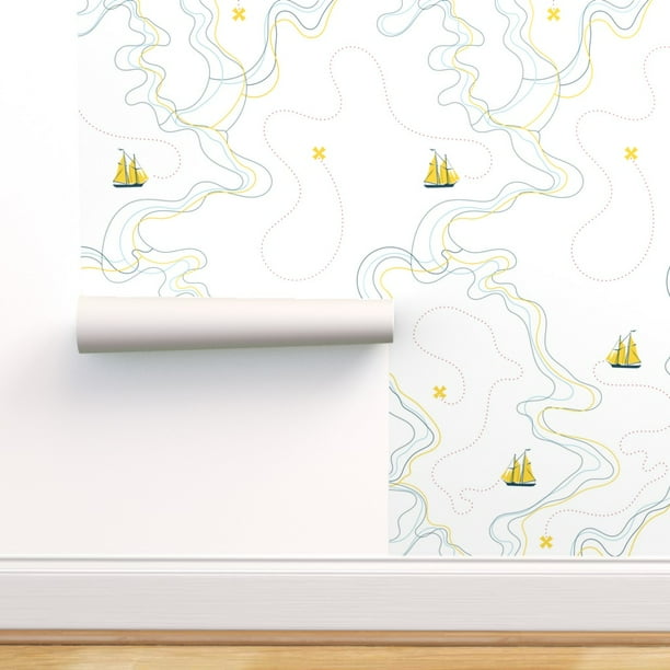 Peel-and-Stick Removable Wallpaper White Yellow Nautical Sail Boat
