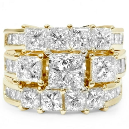 Pompeii 4 1/3ct Princess Cut Diamond Engagement Guard Ring Set 14K Yellow Gold (H/I,I1)