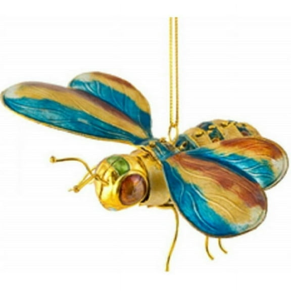 Articulated Bumble Bee Hanging Ornament 4 Inches Blue, Yellow and Orange