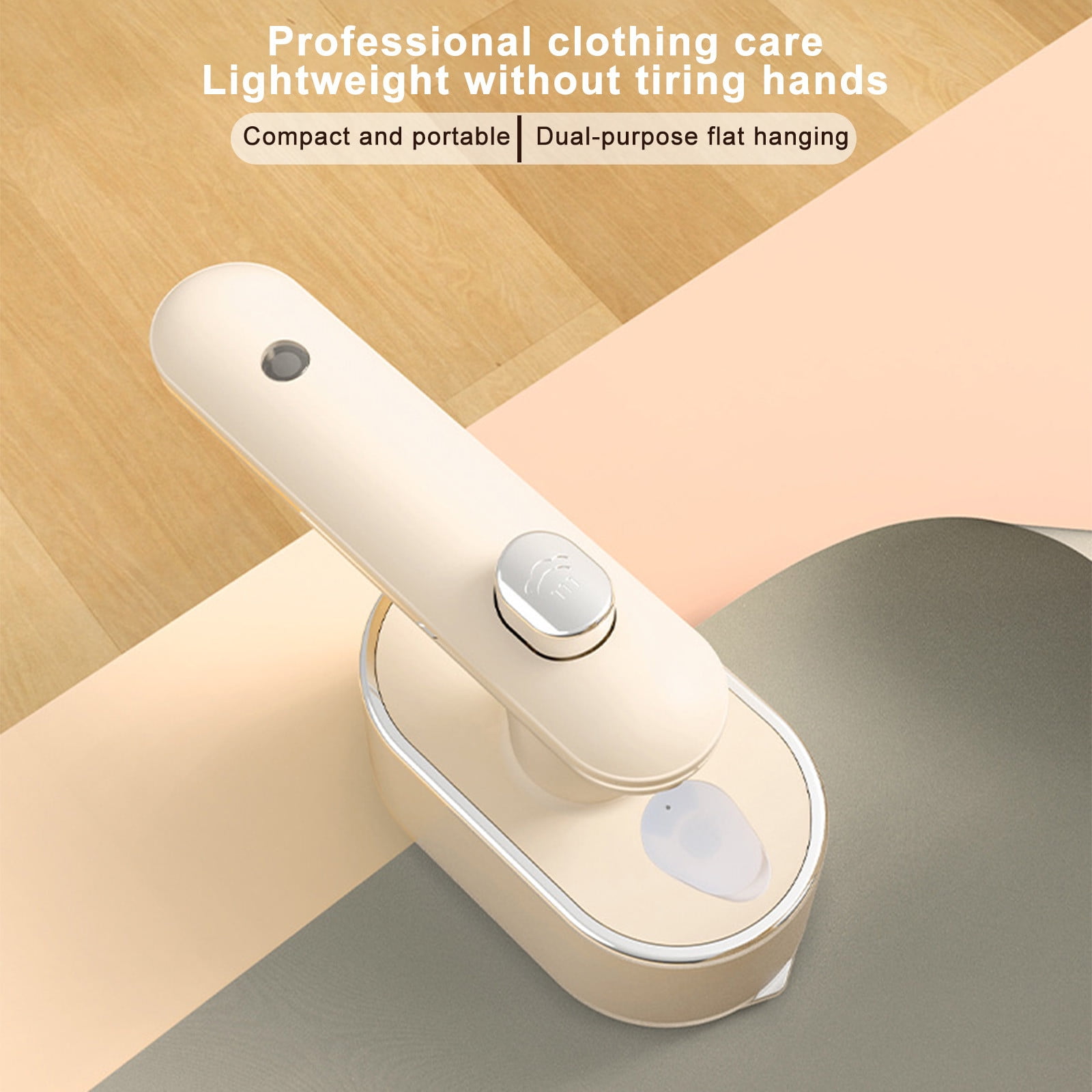 Tuphregyow Foldable Portable Mini Handheld Travel Steam Iron for Clothes, Hanging Ironing Machine with Supercharged Heating System and Large Panel Wrinkle Removal for Home and Dormitory Use Beige
