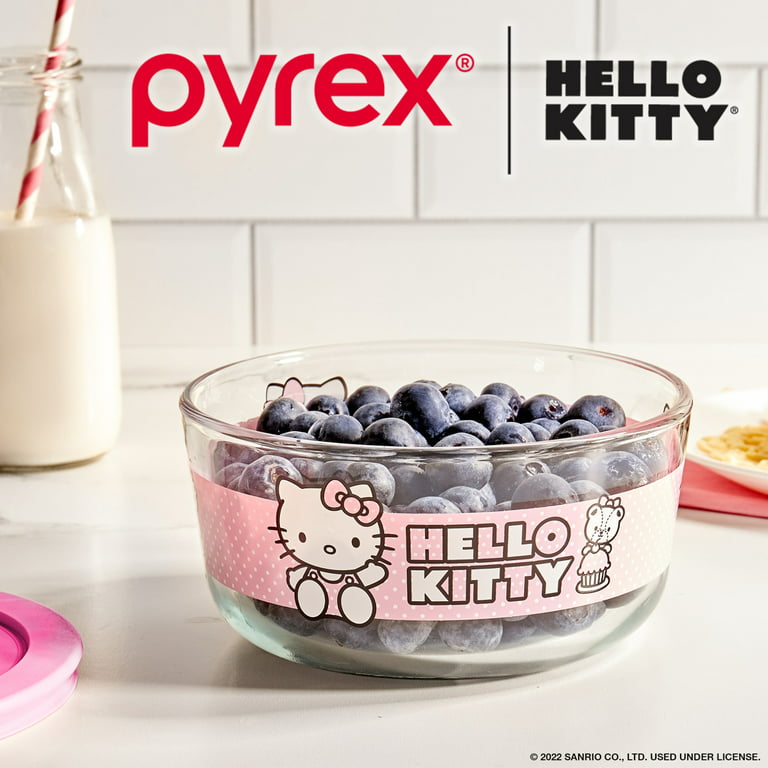 Pyrex Hello Kitty 4-Cup Round Glass Storage Container with Pink Airtight Lid,  2-Piece 
