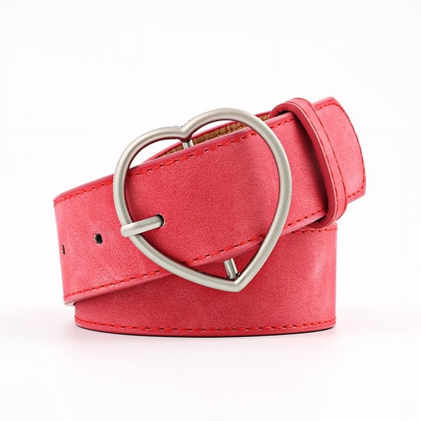 Nvzi Cinturón de cuero sintético para mujer, para vestir y jeans, con botones en forma de corazón, para niñas y mujeres (rojo)