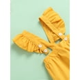 thumbnail image 6 of TSEXIEFOOFU Infant Girls 3PCS Romper Suit, Floral Short Sleeve Snap Romper, Plain Ruffle Suspender Pleated Short Skirt, Bow Headband Set, 6 of 8