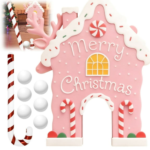 Pink Christmas Golf Toy Set Holiday Wooden Mini Golf Toy with Candy Cane Club & 6 Balls Family Golf Game Kit Xmas Party Game Props for Adults and Kids