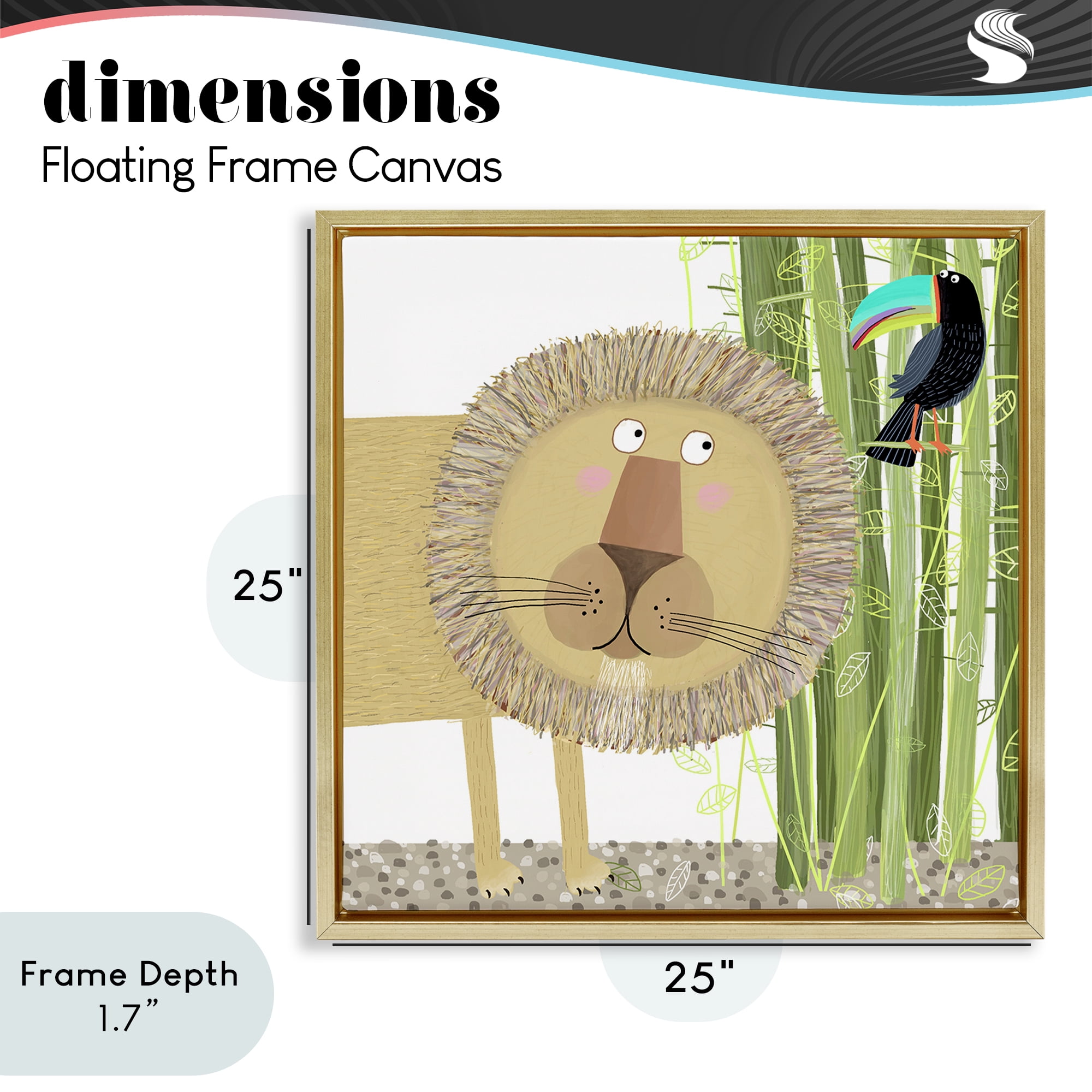 Stupell Industries Lion with Bamboo Trees & Toucan Gold Framed Floater Canvas Wall Art, design by Carla Daly