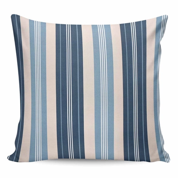 Blue Beige Striped Pillow Covers 16x16 Inch Decorative Throw Pillow Cover, Modern Stripes Art Farmhouse Sofa Pillowcases Accent Cushion Case Home Decor Bedroom Living Room
