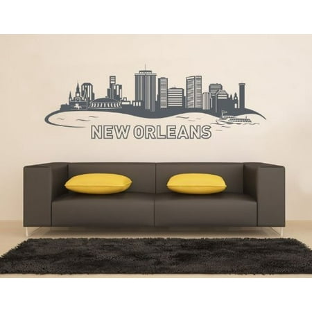 Wall Stickers Of New York City New Orleans City Skyline Wall Decal - cityscape wall decal, sticker, mural vinyl art home decor - 4278 - Sage, 59in x 20in ()