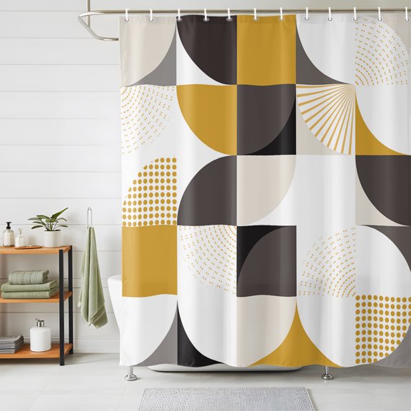 Shower Curtains for Bathroom, Geometric, Waterproof Fabric Shower Curtain, Abstract Middle Century Boho Orange Black Grey Polka Dot Decorative Bathroom Curtain for Bathtub, 66"x72", No Hooks Included