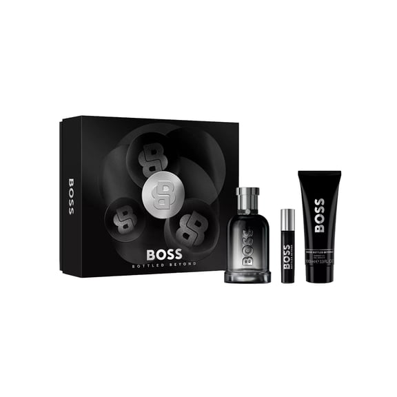 Hugo Boss Bottled Beyond 3.3 oz EDP  3.3 gel  .33 travel spray Mens Gift Set NIB