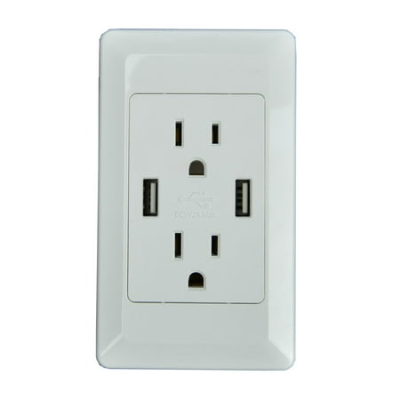 Receptacle Repair - GREENCYCLE 1 Pack 2A Smart Dual USB Chrger Wall Plate Plug Outlet Socket Electrical Switch Outlet Chrging Receptacle White Adapter (ETL Listed)