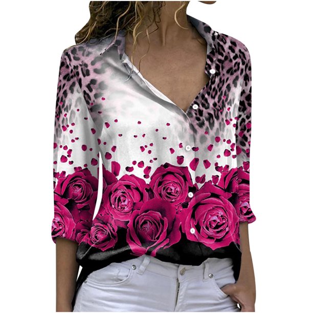 Camisa de manga larga estampada con cuello vuelto informal con botones para mujer a la moda Fridja czfsfas4205