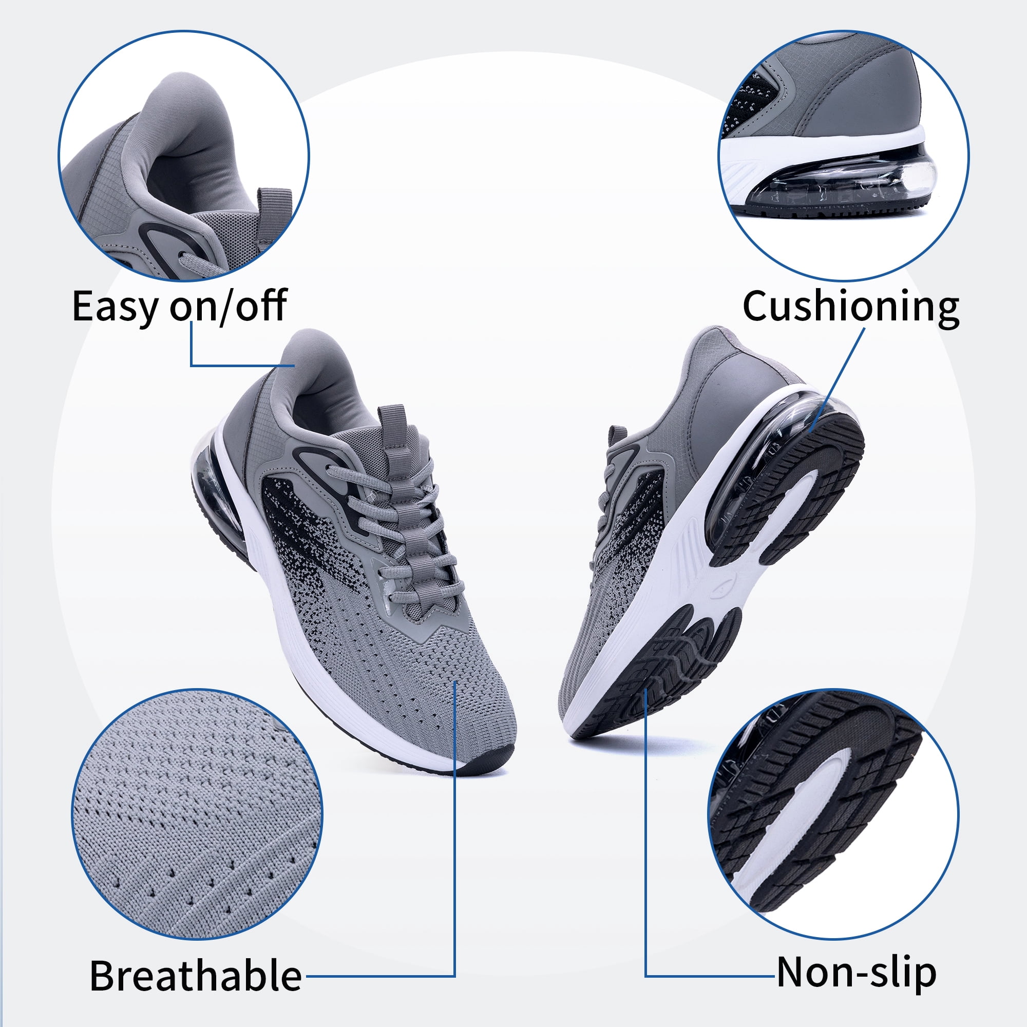 BROYON Men’s Air Walking Shoes，Slip-on Sneakers Comfortable Breathable Training Tennis Gym Workout Jogging Fashion Athletic Running Shoes US 7-13
