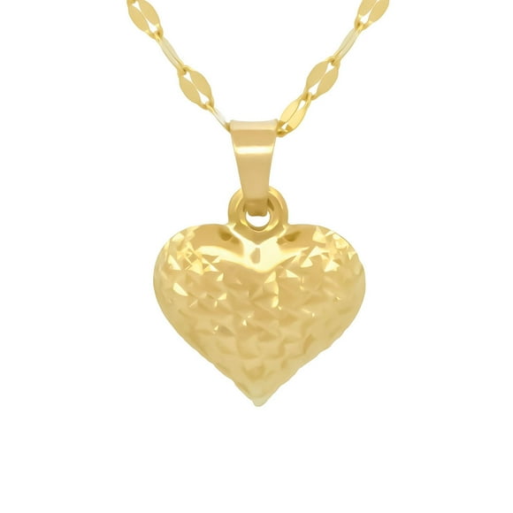 Cadena Y Dije Casa del Anillo Corazón Facetado Oro Sólido 10K Amarillo