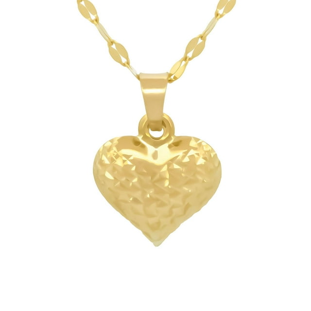 Cadena Y Dije Casa del Anillo Corazón Facetado Oro Sólido 10K Amarillo