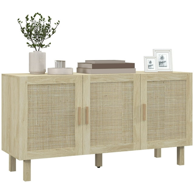 HOMCOM Buffet Boho, Armoire de Bar à Café avec Portes en Rotin, Naturel
