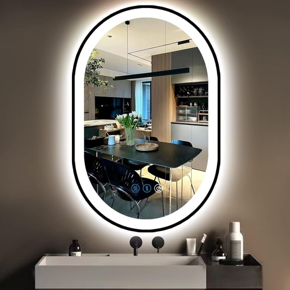 24 x 36 inch Black Oval LED Mirror Bathroom Black Oval Lighted Vanity Mirror with Lights Black FrameBathroom Smart Light up Oval Mirror 3Color AntiFog Dimmable 36" Black Oval Mirror with Lights