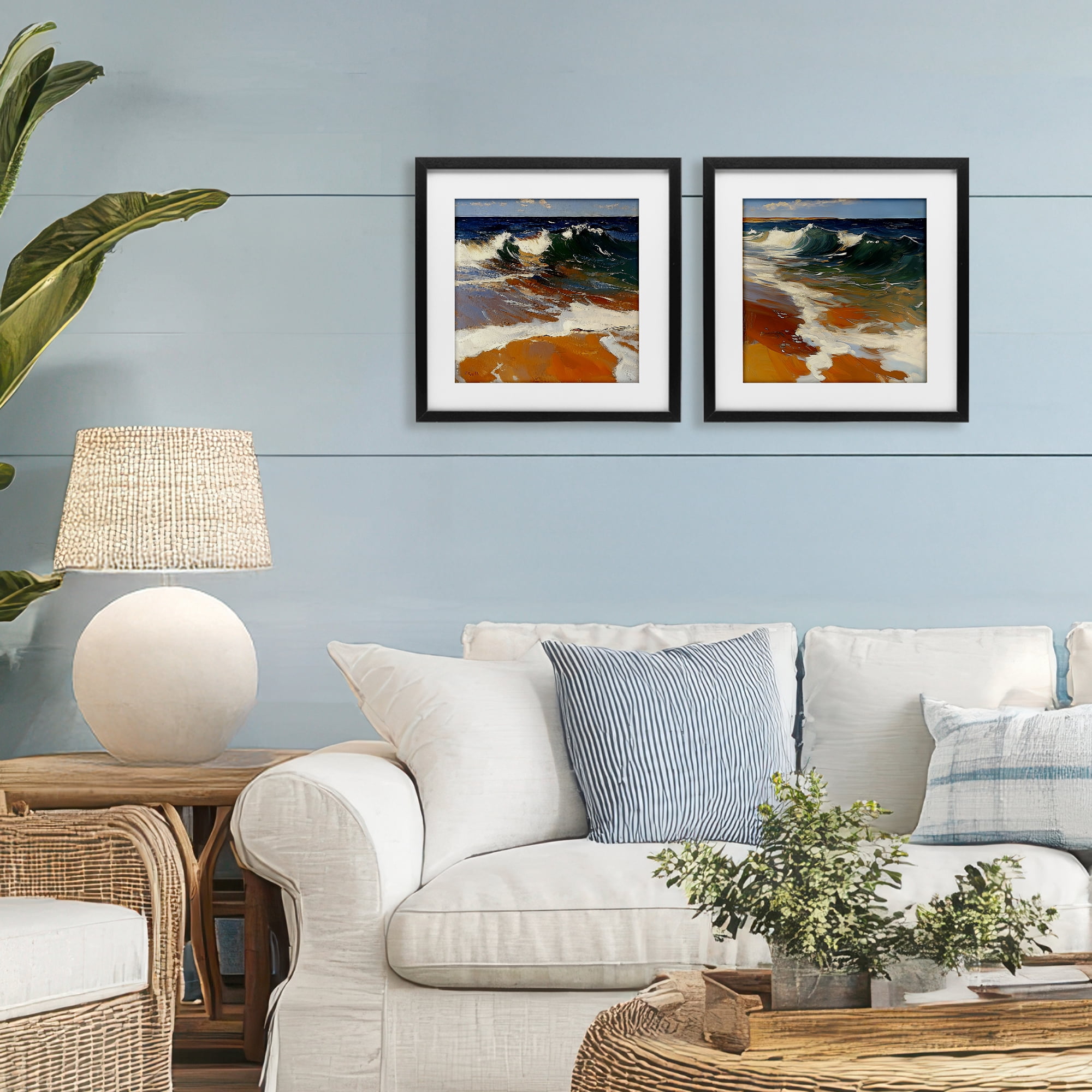 Stupell Industries Glassy Coastal Break 2 Piece Black Framed Print Under Glass Set, design by Walker Noble