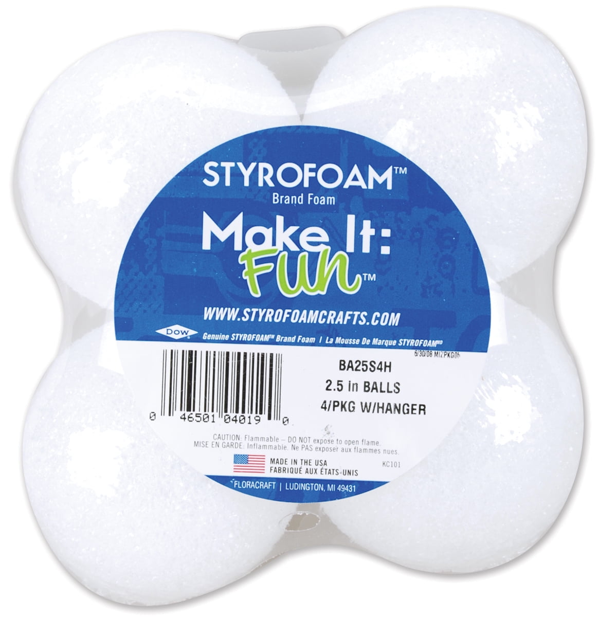 White Styrofoam Balls, 2.5", 4pk