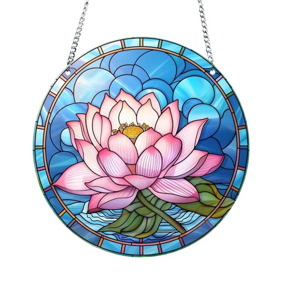 Acrylic Sun Catcher Window Hanging Ornament, Hand-Painted Floral Pendant with Metal Chain for Home Garden Wall Decor, Modern Stained Glass Style Prism Rainbow Light Catcher