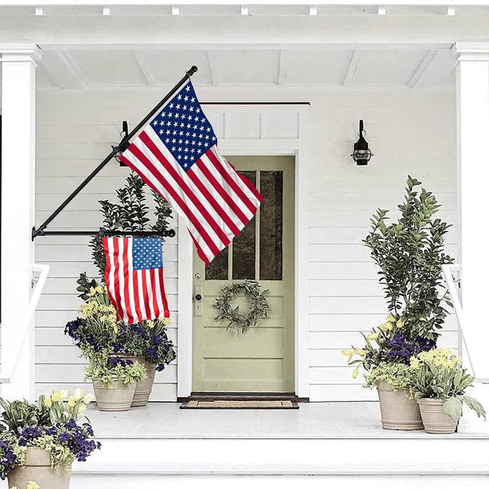 FIASON 2 Pack 6 FT Black Stainless Steel Tangle Free Wall-Mounted Flag Pole with Upgraded Bracket, Flag Pole Kit for Outside House, Residential or Commercial for American Flag (Without Flag)