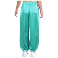 thumbnail image 2 of Aislor Girls Satin Bloomers Belly Dance Loose Solid Color Harem Pants Halloween Indian Arabic Trousers Light Green 8, 2 of 6