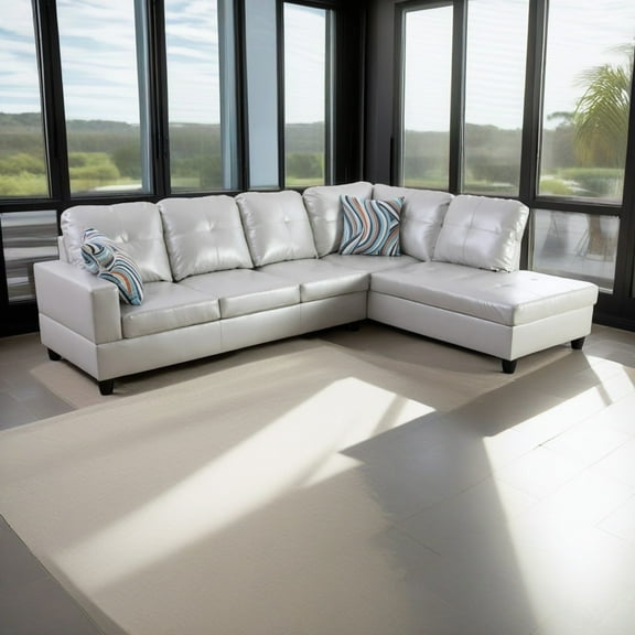 Hommoo L Shaped Sectional Couches and Sofas, 4-Seat Semi Semi PU Synthetic Leather Sectional Sofa Sets, Modern Living Room Furniture Sets, 17.5'' Back Height, Powder(No Ottoman)