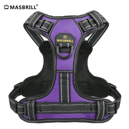 MASBRILL Reflective Dog Harness No Pull Dog Vest Harness with Handle Breathable Padded Dog Chest Harness Adjustable for Large Dog-Purple L