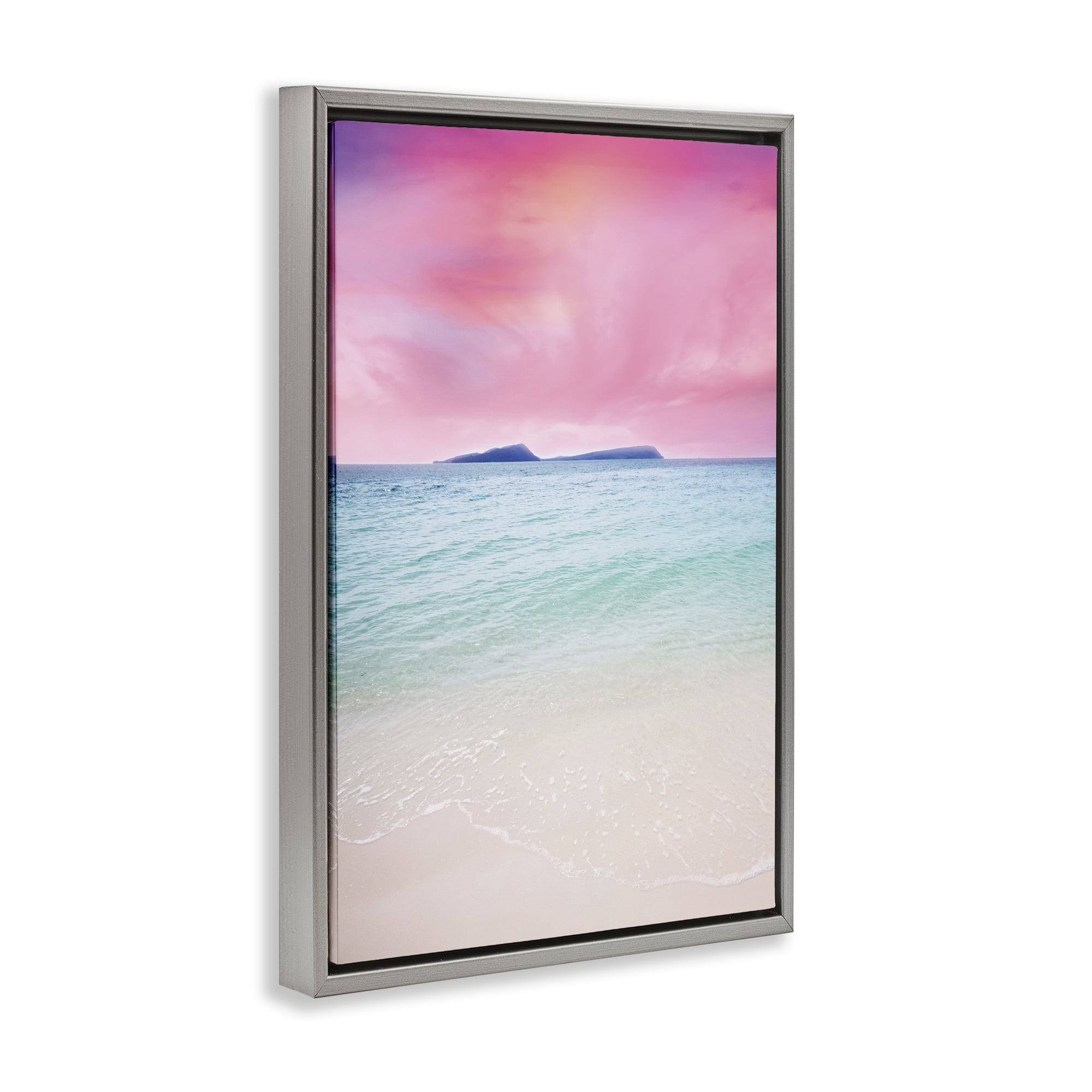 Stupell Industries Pink Sky Shoreline Landscape & Nature Photography Gray Floater Framed Canvas Art Print Wall Art, 21 x 31