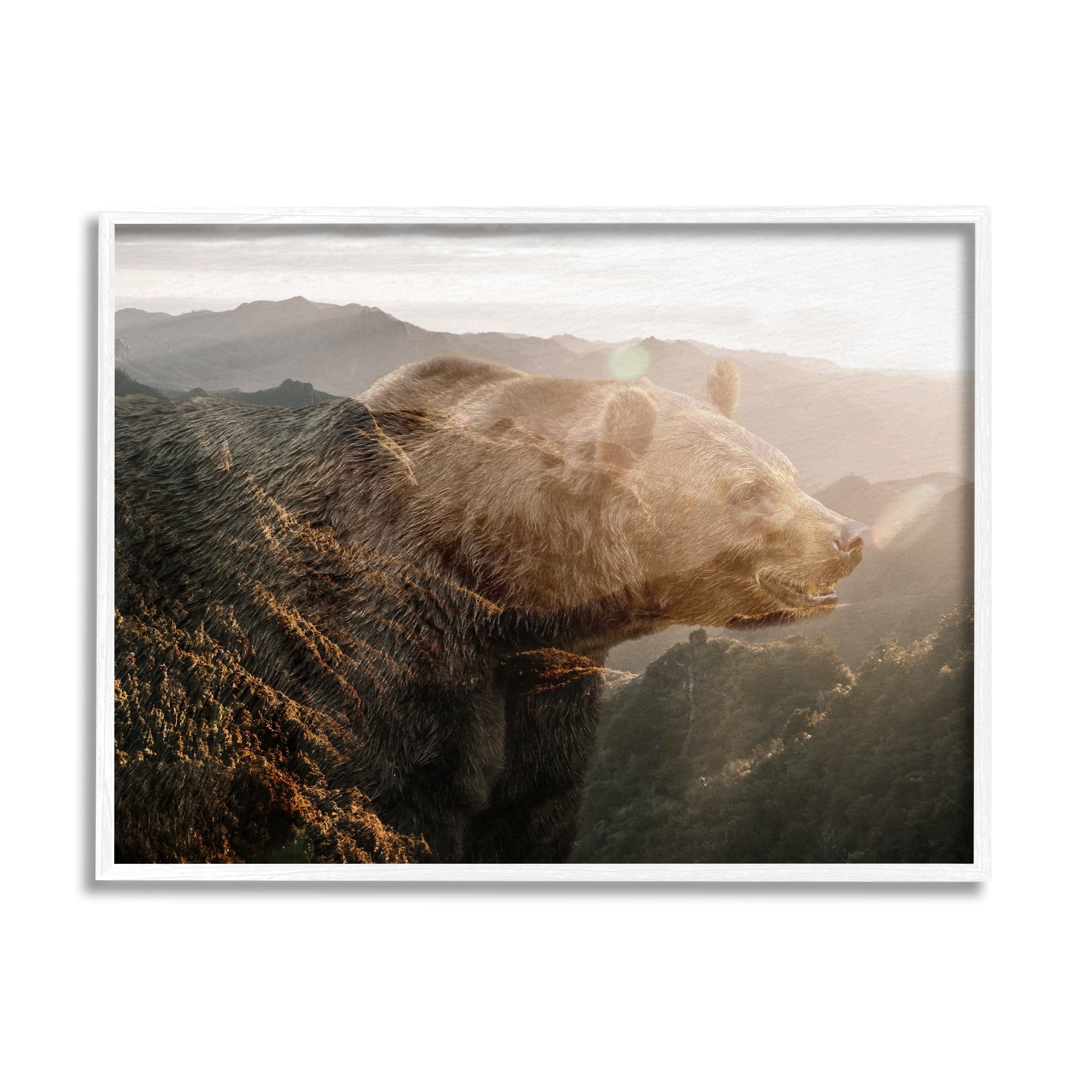 Stupell Industries Abstract Wilderness Bear Rustic Mountain Range Modern Photography White Framed Art Print Wall Art, 14x11, by Ann Bailey