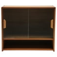 thumbnail image 4 of Bamboo Kitchen Pantry Sideboard with 2 Sliding Striped Glass Doors Cabinet, 4 of 22