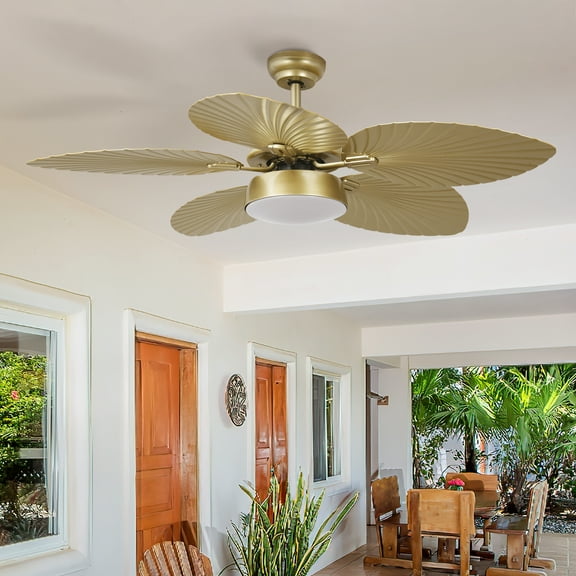 DWVO 52in Tropical Ceiling Fans with Light and Remote, 5 Palm Leaf Blades - Gold
