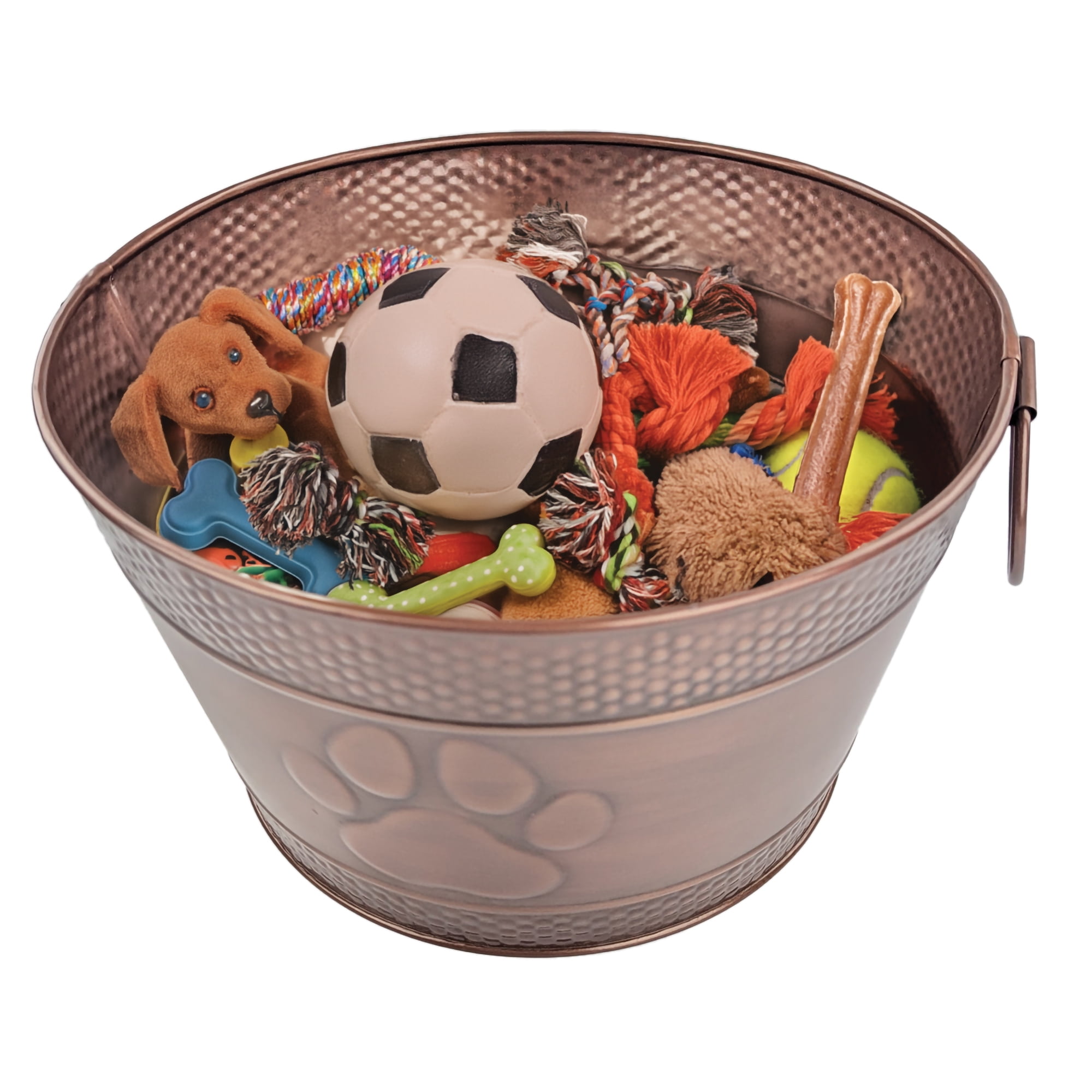 BREKX Metal Dog Toy Bin with Handles, Copper Finish, Storage Baskets (1 Pack)