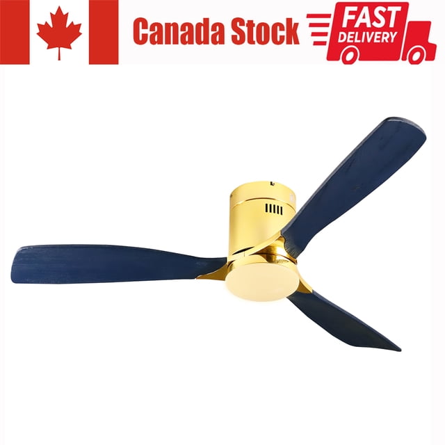 52'' Ceiling Fan with LED Lights, Remote & Wall Control, 3 Wood Blades, golden